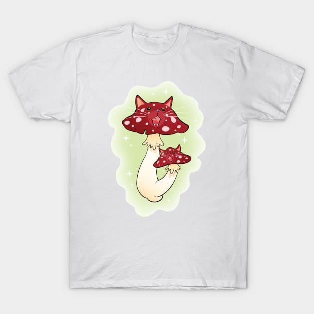 Screaming Surreal Mushroom Cats T-Shirt by E. Leary Art